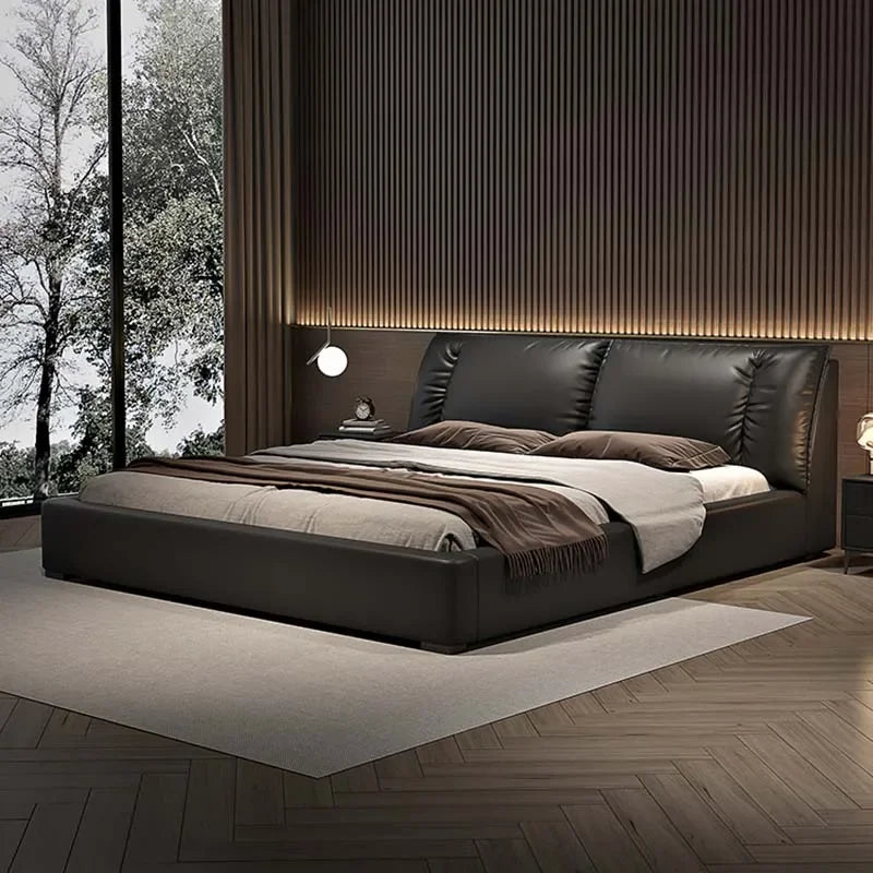 Modern Nordic Leather Bed  Queen Size with Storage