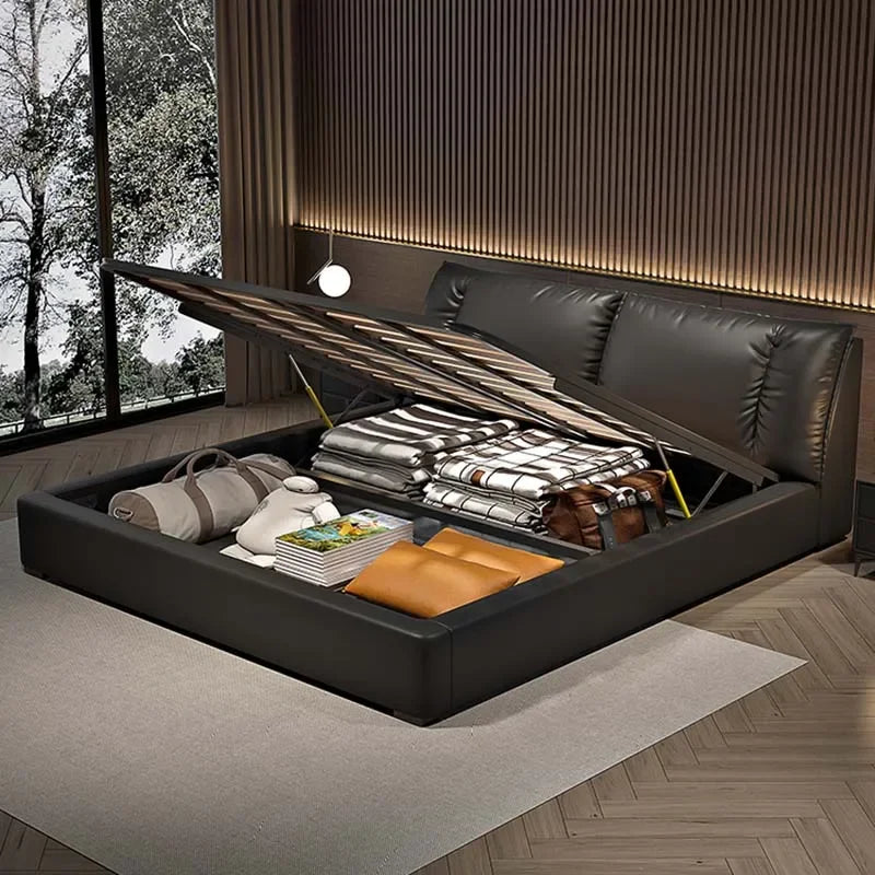 Modern Nordic Leather Bed  Queen Size with Storage